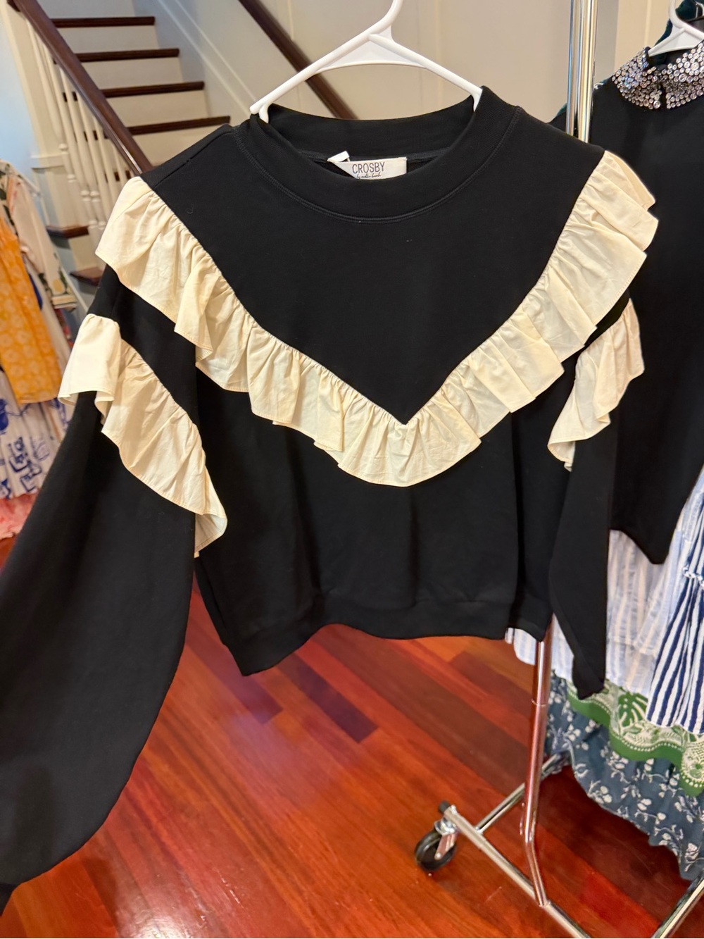 CROSBY by Mollie Burch Black Sweatshirt with Cream Ruffles